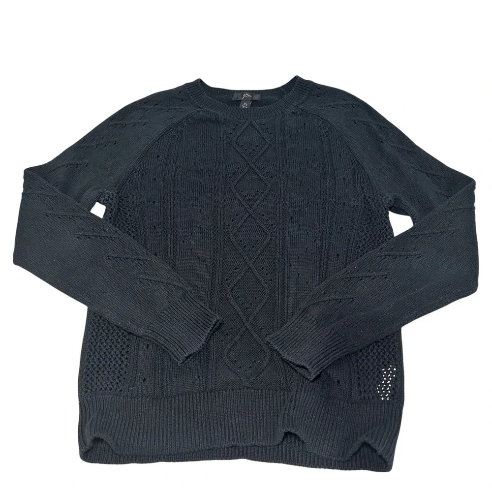J. Crew‎ Black 100% Cotton Long Sleeve Sweater XS Preppy Classic